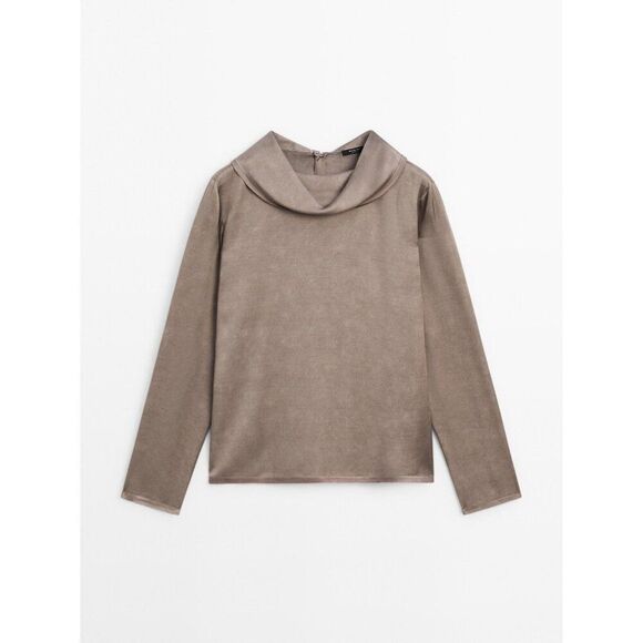 Massimo Dutti Womens Top Size S Gray Long Sleeve Drape Neck Blouse 5105/805 NWOT - Picture 3 of 9